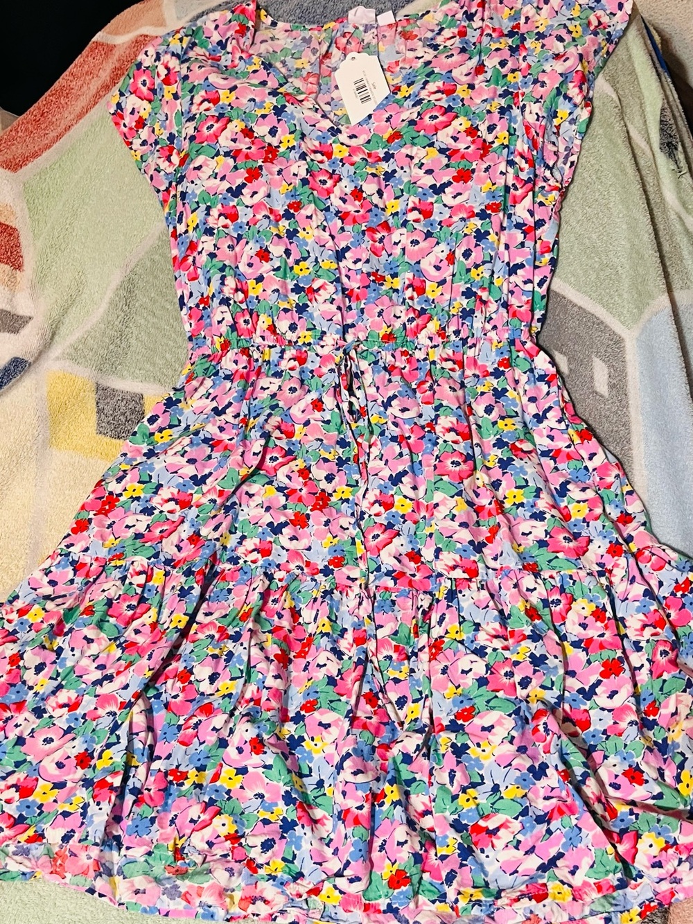 GAP Pink Multi Floral Tie-Waist Mini Dress